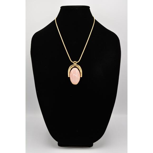 Talbots Vintage Necklace Heavy Cabochon Pink Gray Reversible Gold Signed BinN - Picture 3 of 12